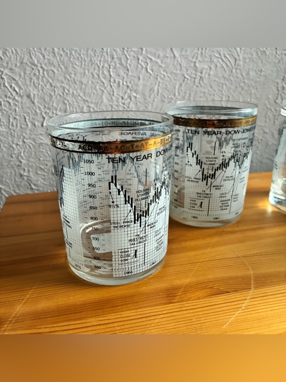 Rare Cera Neiman-Marcus 10 year Dow-Jones Industrial Glasses 1966-1976 - Picture 3 of 8